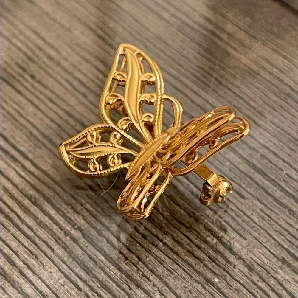 Vintage Gold-tone NAPIER Filigree Butterfly Pin - Brooch
